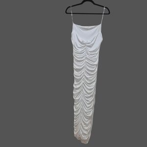 Elegant White Ruched Maxi Dress